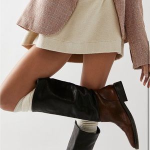 Free People Townes Black and Brown Leather Fold Down Boots